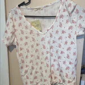 Women's White and Pink Floral Top